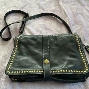 Black leather studded purse